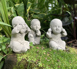 STONE GARDEN SET OF SMALL WISE MONKS BUDDHA ORNAMENTS HEAR NO, SEE NO EVIL