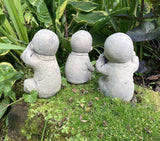STONE GARDEN SET OF SMALL WISE MONKS BUDDHA ORNAMENTS HEAR NO, SEE NO EVIL