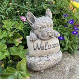STONE GARDEN SMALL WELCOME FRENCH BULLDOG FRENCHIE DOG PUPPY ORNAMENT