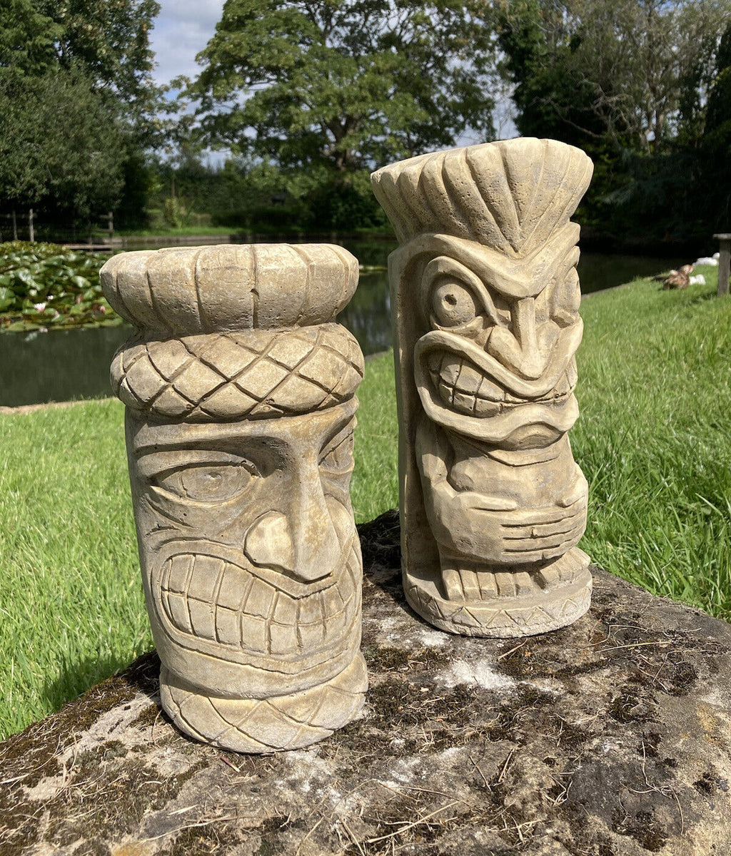 STONE GARDEN PAIR OF TOTEM POLE HEADS TIKI ORNAMENTS STATUES – Ferney ...