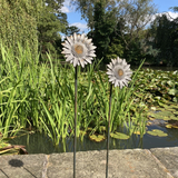 PAIR OF RUSTY METAL SUNFLOWER PLANT SUPPORTS SUN FLOWER GARDEN STAKES