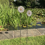 PAIR OF RUSTY METAL SUNFLOWER PLANT SUPPORTS SUN FLOWER GARDEN STAKES