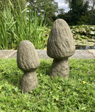 STONE GARDEN SET OF 2 RUSTIC TOADSTOOLS / MUSHROOM ORNAMENTS STAKES