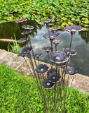 SET OF 3 RUSTY METAL GARDEN FLOWER SPRAY PLANT STAKE ORNAMENTS SUPPORTS