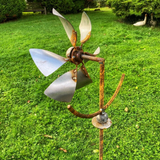 METAL GARDEN RUSTY WIND SPINNER STAKE ORNAMENT SUPPORT