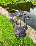SET OF 3 RUSTY METAL GARDEN FLOWER SPRAY PLANT STAKE ORNAMENTS SUPPORTS