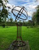 LARGE RUSTY METAL GARDEN ARMILLARY STYLE STEEL SCULPTURE SUNDIAL ORNAMENT