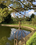 RUSTY METAL GARDEN ARMILLARY STYLE TOPIARY OBELISK STAKE PLANT SUPPORT ORNAMENT