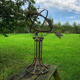 LARGE RUSTY METAL GARDEN ARMILLARY STYLE STEEL SCULPTURE SUNDIAL ORNAMENT