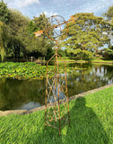 RUSTY METAL GARDEN ARMILLARY STYLE TOPIARY OBELISK STAKE PLANT SUPPORT ORNAMENT