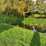 METAL GARDEN LARGE RUSTY ARMILLARY STYLE WIND SPINNER GYROSCOPE STAKE ORNAMENT