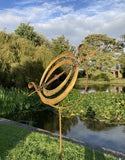 METAL GARDEN LARGE RUSTY ARMILLARY STYLE WIND SPINNER GYROSCOPE STAKE ORNAMENT
