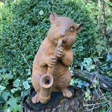 METAL RUSTY CAST IRON MUSICAL  SAXOPHONE PLAYING HAMSTER STATUE GARDEN ORNAMENT