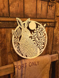 WHITE METAL HARE / MOON WALL PLAQUE HANGING RUSTIC GARDEN ORNAMENT