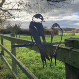 METAL SWALLOWS ON BRANCH BIRD SILHOUETTE GARDEN TREE FENCE SPIKE