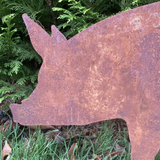 RUSTY METAL PIG SILHOUETTE GARDEN LAWN STAKE ORNAMENT