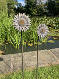 SET OF 4 RUSTY METAL SUNFLOWER PLANT SUPPORTS SUN FLOWER STAKES GARDEN 🌻