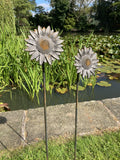 PAIR OF TALL RUSTY 1.5 METRE METAL SUNFLOWER PLANT SUPPORTS SUN FLOWER STAKES GARDEN