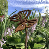 PAIR OF TALL RUSTY 1.5 METRE METAL BUTTERFLY PLANT SUPPORTS GARDEN DECORATIONS STEEL