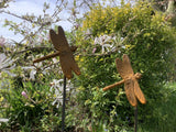 SET OF 4 RUSTY 1.5 METRE METAL DRAGONFLY PLANT SUPPORTS GARDEN DECORATIONS STEEL