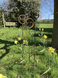 SET OF 3 TALL RUSTY 1.5 METRE METAL CIRCLE SWIRL TOP PLANT SUPPORTS STAKES GARDEN