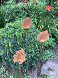 SET OF 3 RUSTY 1.5 METRE METAL LEAF PLANT SUPPORT STAKE GARDEN ORNAMENT