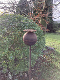 TALL RUSTY LARGE METAL POPPY FLOWER STAKE GARDEN PLANT SUPPORT ORNAMENT STEEL