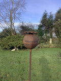 TALL RUSTY LARGE METAL POPPY FLOWER STAKE GARDEN PLANT SUPPORT ORNAMENT STEEL