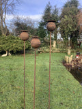 SET OF 3 TALL RUSTY LARGE METAL POPPY STAKES GARDEN PLANT SUPPORTS ORNAMENT