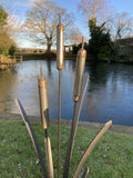 LARGE RUSTY METAL GARDEN BULRUSH PLANT STAKE SCULPTURE POND ORNAMENT