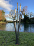 LARGE RUSTY METAL GARDEN BULRUSH PLANT STAKE SCULPTURE POND ORNAMENT