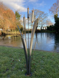 LARGE RUSTY METAL GARDEN BULRUSH PLANT STAKE SCULPTURE POND ORNAMENT