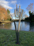 LARGE RUSTY METAL GARDEN BULRUSH PLANT STAKE SCULPTURE POND ORNAMENT
