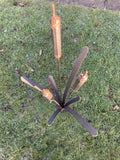 LARGE RUSTY METAL GARDEN BULRUSH PLANT STAKE SCULPTURE POND ORNAMENT