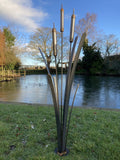 LARGE RUSTY METAL GARDEN BULRUSH PLANT STAKE SCULPTURE POND ORNAMENT