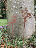 SET OF 4 RUSTY METAL FAIRY PLANT STAKES GARDEN DECORATIONS