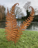 SET OF 3 LARGE RUSTY METAL FERN LEAF PLANT STAKES GARDEN DECORATIONS