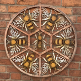 LARGE COLOURED METAL BEE WALL PLAQUE GARDEN ORNAMENT