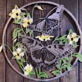 COLOURED METAL BUTTERFLY & FLOWERS LEAF WALL PLAQUE GARDEN ORNAMENT