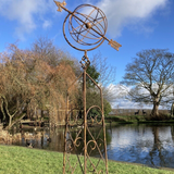 LARGE GARDEN RUSTY METAL ARMILLARY STYLE TOPIARY OBELISK PLANT SUPPORT ORNAMENT