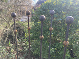 SET OF 4 x 1.5m TALL RUSTY METAL DOUBLE BALL GARDEN STAKES SUPPORTS - HEAVY DUTY