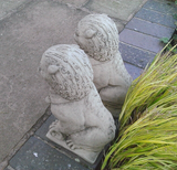 STONE GARDEN PAIR OF FOO DOG LION STATUES CHINESE ORIENTAL ORNAMENTS FINIALS