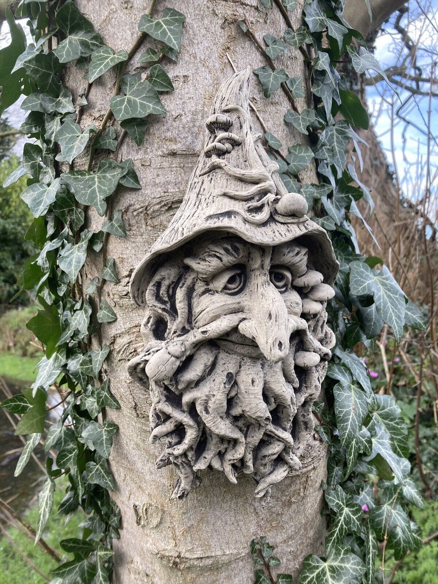 STONE GARDEN WOODLAND WIZARD BEARDED GREEN TREE MAN FACE WALL PLAQUE ...