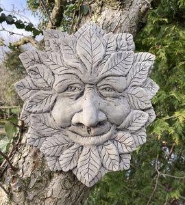 STONE GARDEN SMILING LEAFY GREEN MAN FACE WALL PLAQUE HANGING PAGAN WICCAN 🌿