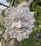 STONE GARDEN SMILING LEAFY GREEN MAN FACE WALL PLAQUE HANGING PAGAN WICCAN