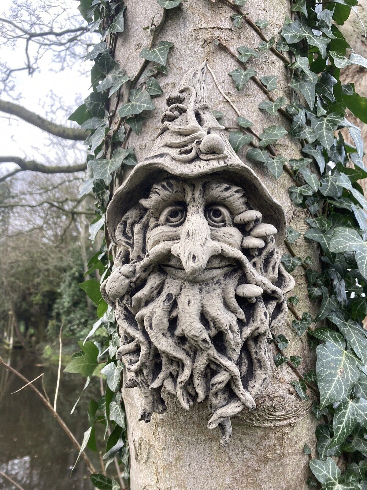 STONE GARDEN WOODLAND WIZARD BEARDED GREEN TREE MAN FACE WALL PLAQUE ...