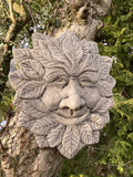 STONE GARDEN SMILING LEAFY GREEN MAN FACE WALL PLAQUE HANGING PAGAN WICCAN 🌿