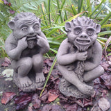 STONE GARDEN PAIR OF CHEEKY IMP STATUES PIXIE ORNAMENTS
