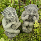STONE GARDEN PAIR OF CHEEKY IMP STATUES PIXIE ORNAMENTS