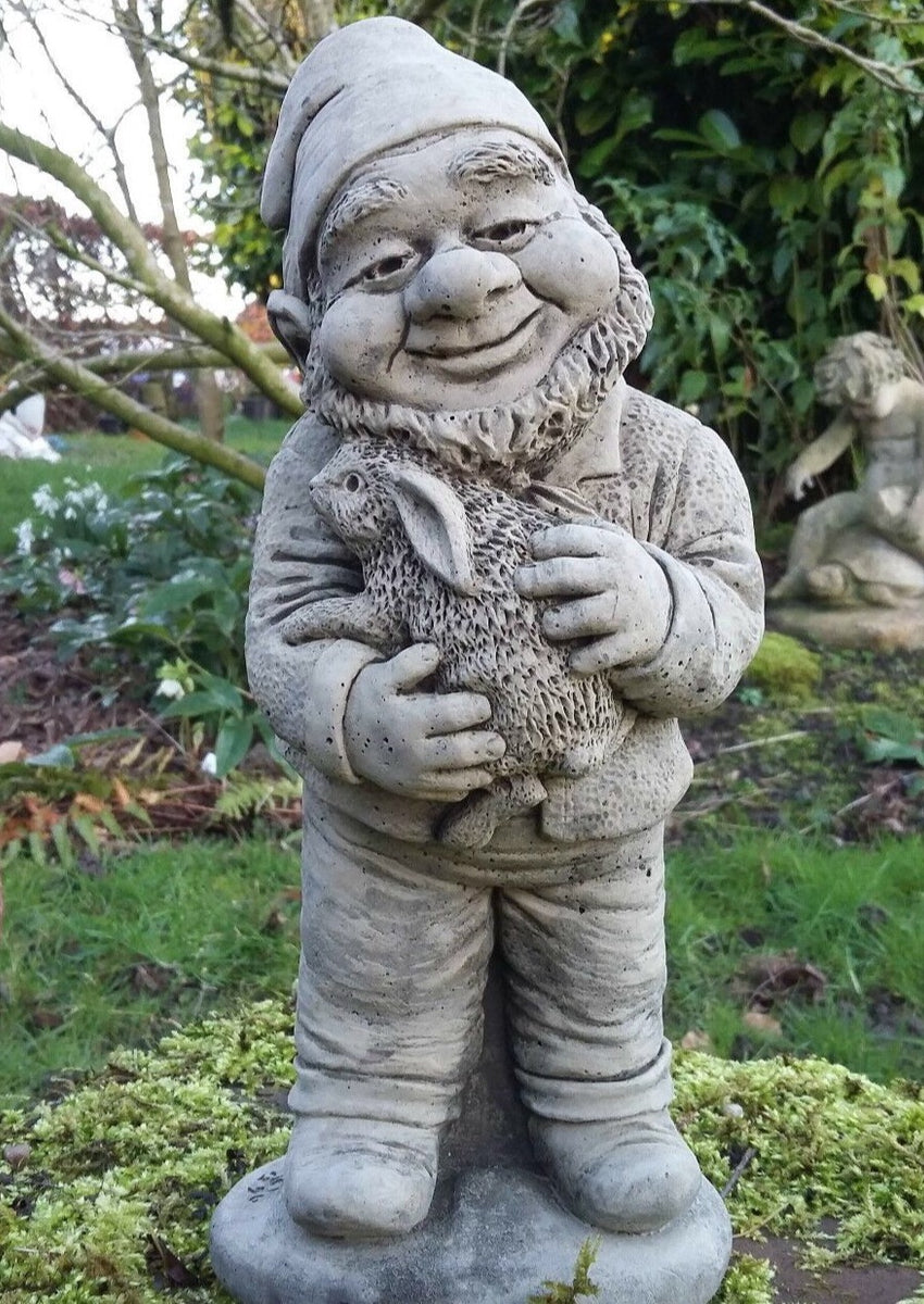 STONE GARDEN GNOME CUDDLING RABBIT ORNAMENT PIXIE STATUE – Ferney Heyes ...